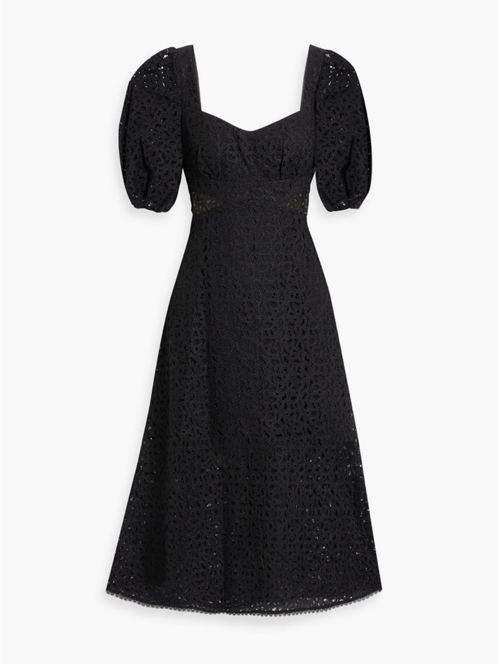 Monique Lhuillier Lace Puff Sleeve Midi Dress Sweetheart Neckline Formal Black